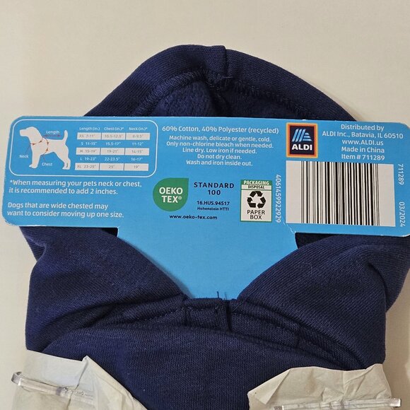 ALDI Gear Pet Dog Dark Blue Hoodie Sweatshirt 2024  Size SMALL NWT - Picture 11 of 13